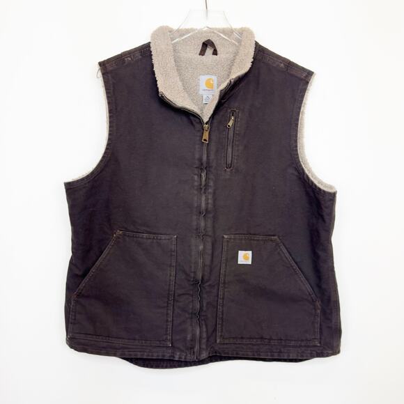Carhartt Womens Dark Brown Sherpa Lined Canvas Duck Vest Size XL - Picture 1 of 9
